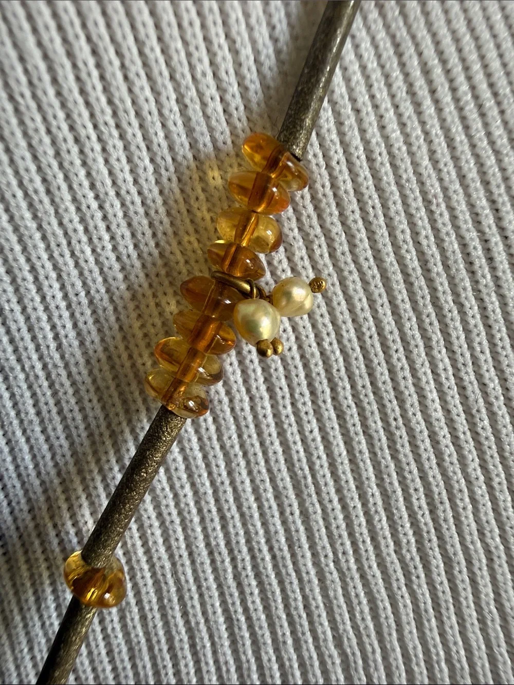 Gold Amber Original Morano Glass Pendant Necklace with small real pearls.